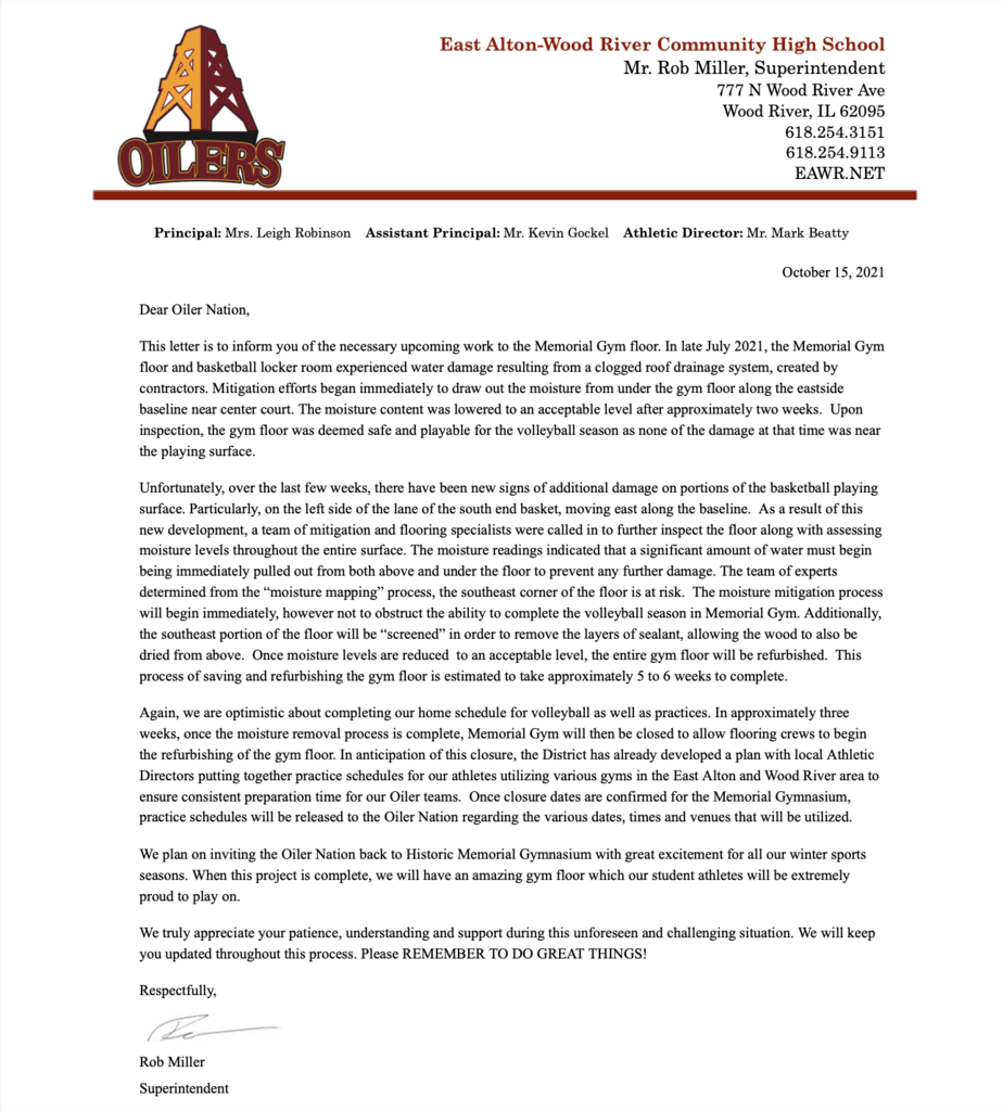 Superintendent's letter